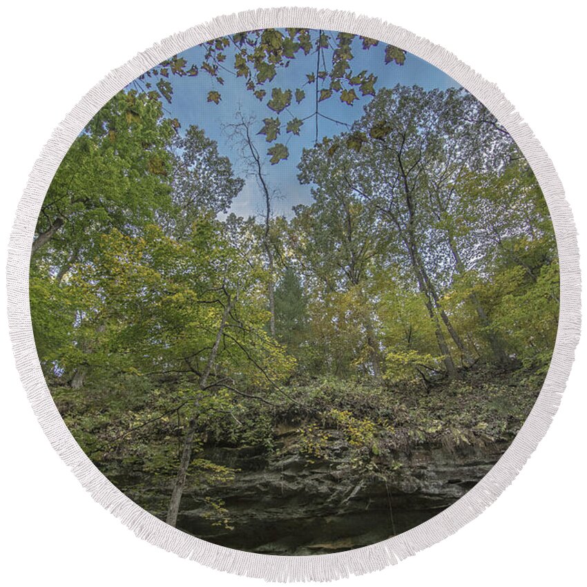  Round Beach Towel featuring the photograph Wildcat Den Cliffs and Trees in Fall by Paul Brooks