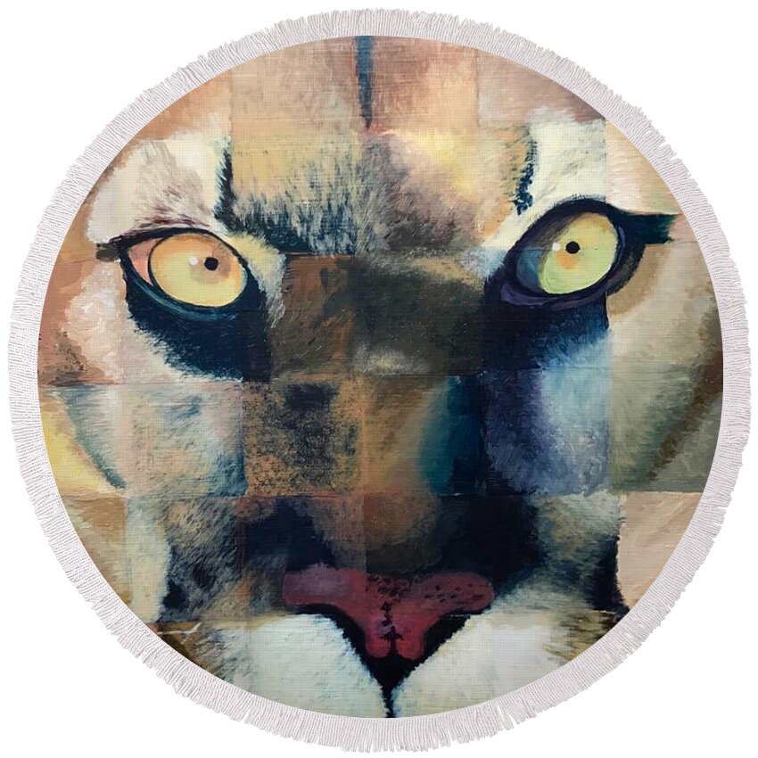 Art Round Beach Towel featuring the painting Wildcat by Dustin Miller