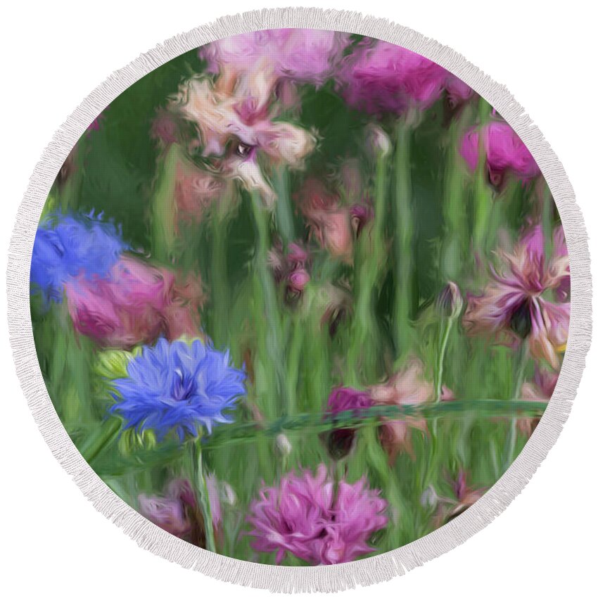 Whimsical Round Beach Towel featuring the painting Wildflower Art 1 by Bonnie Bruno