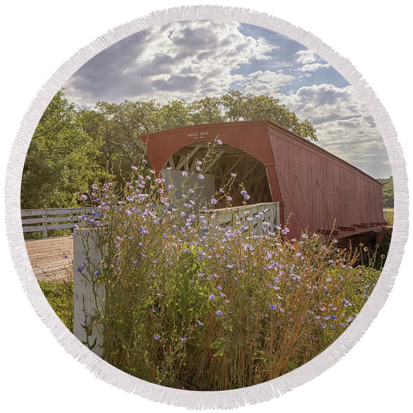 Hogback Bridge Round Beach Towel featuring the photograph Wildflowers at Hogback Bridge by Susan Rissi Tregoning