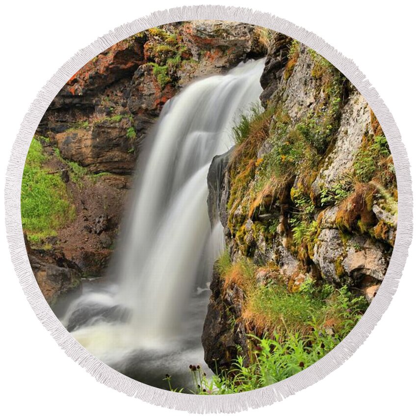 Moose Falls Round Beach Towel featuring the photograph Wildflowers At Moose Falls by Adam Jewell