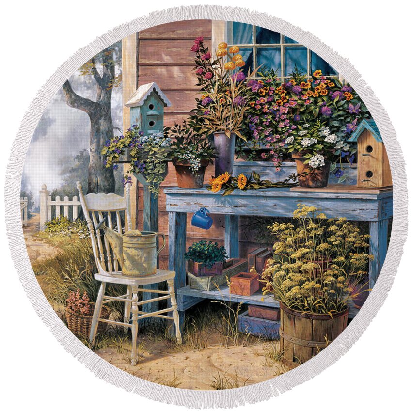 Michael Humphries Round Beach Towel featuring the painting Wildflowers by Michael Humphries