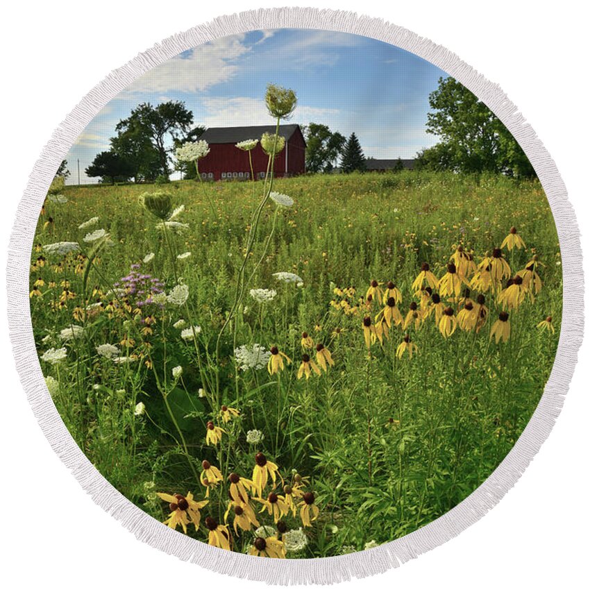 Mchenry County Conservation District Round Beach Towel featuring the photograph Wildflowers on Midwest Farm by Ray Mathis