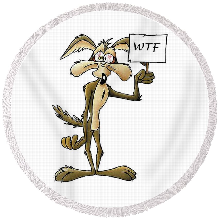 Wile E Coyote Round Beach Towel featuring the mixed media Wile e coyote by Pat Cook