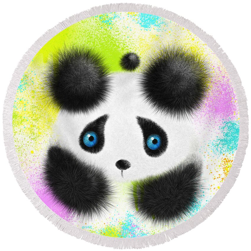 Panda Round Beach Towel featuring the painting Will I Fit In by Oiyee At Oystudio