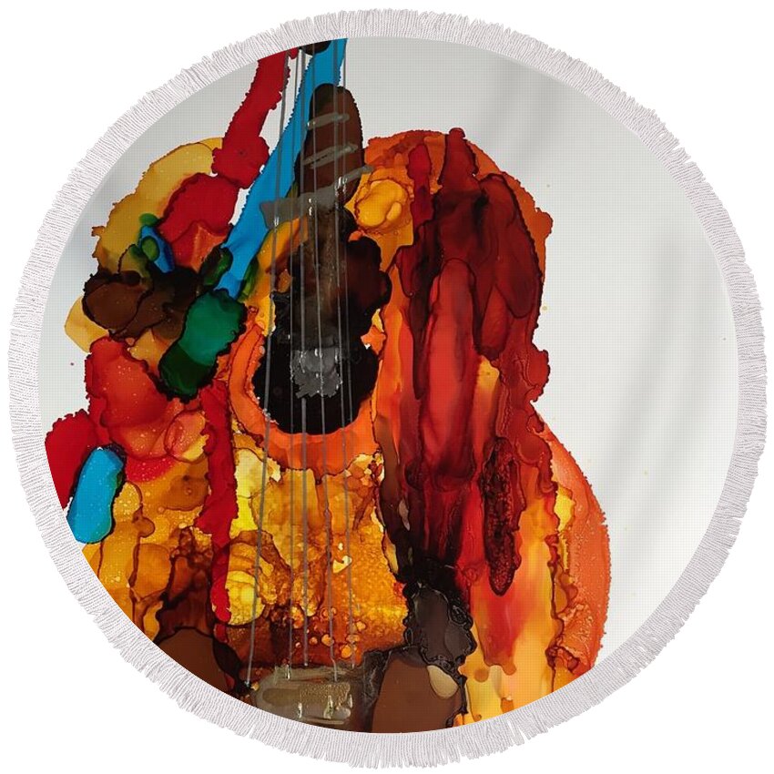 Abstract Round Beach Towel featuring the painting Willie Nelsons Trigger by Bonny Butler
