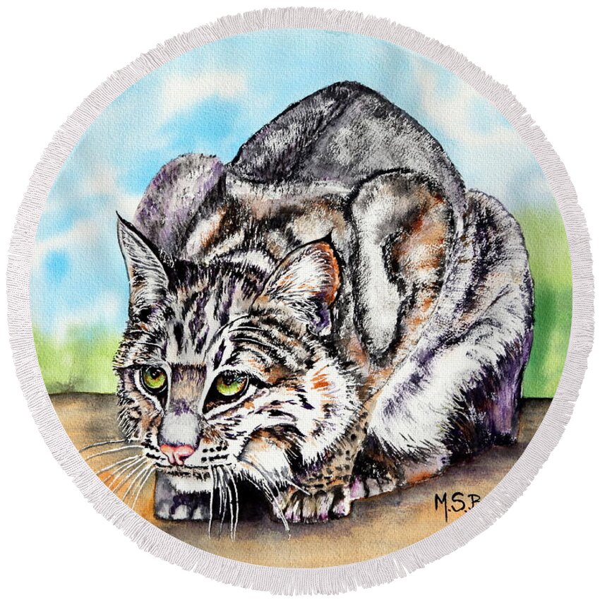 Bobcat Round Beach Towel featuring the painting Willow by Maria Barry