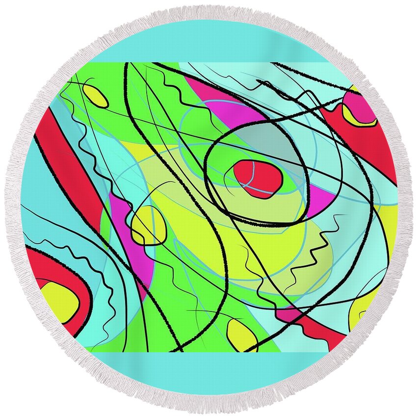 Abstract Round Beach Towel featuring the painting Wind and leaves by Chani Demuijlder
