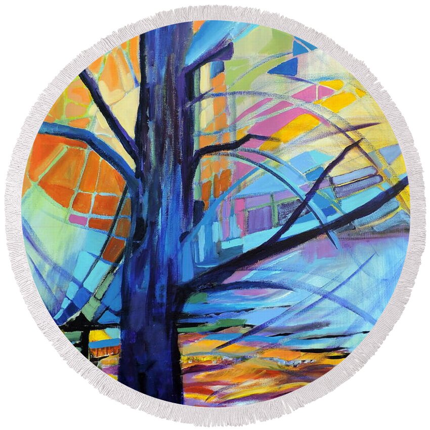 Tree Round Beach Towel featuring the painting Wind Energy by Jodie Marie Anne Richardson Traugott     aka jm-ART