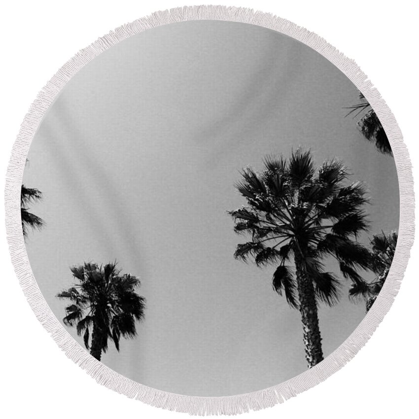 Palm Trees Round Beach Towel featuring the photograph Wind In The Palms- by Linda Woods by Linda Woods