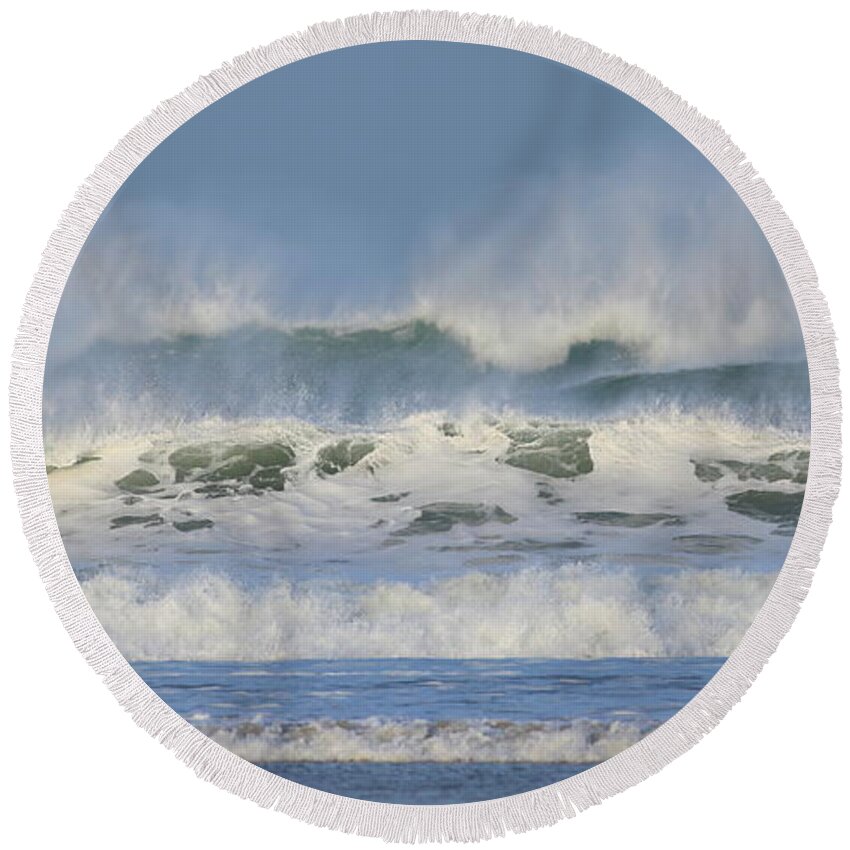 Background Round Beach Towel featuring the photograph Wind swept waves by Nicholas Burningham