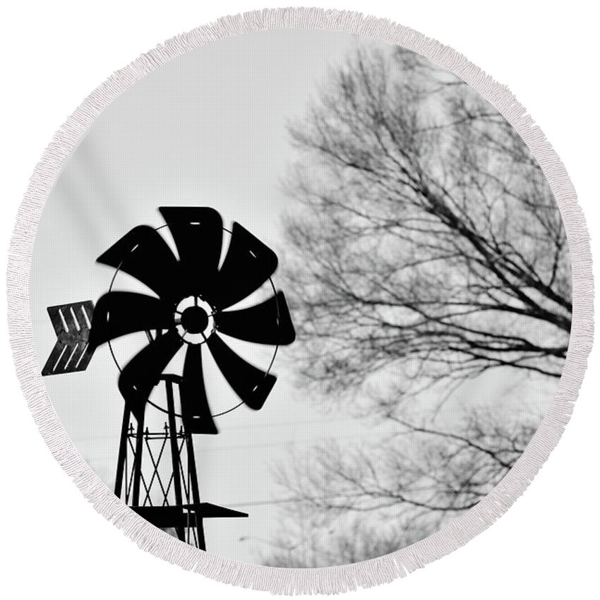 Windmill Round Beach Towel featuring the photograph Windmill on the Farm by Nicole Lloyd