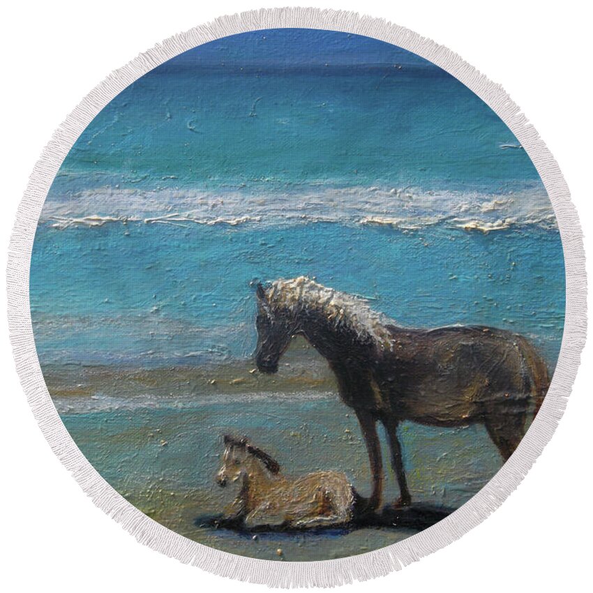Horses Round Beach Towel featuring the painting Windswept by Susan Esbensen