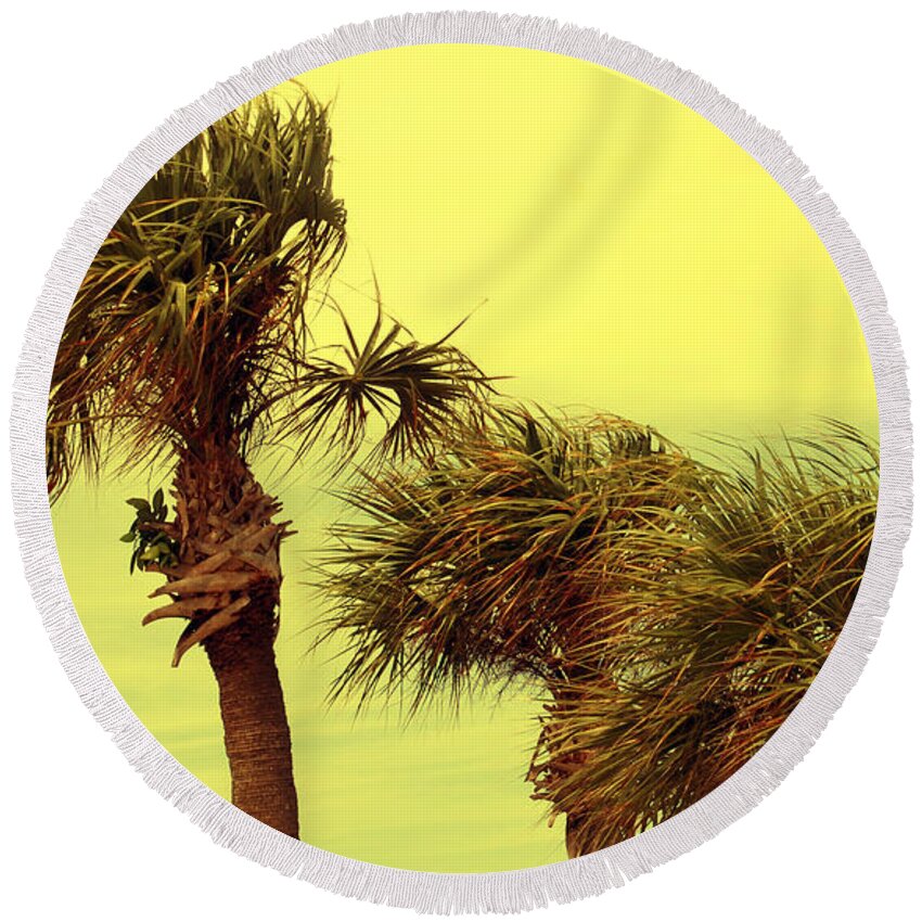 Palm Tree Round Beach Towel featuring the photograph Windy Palms by Susanne Van Hulst