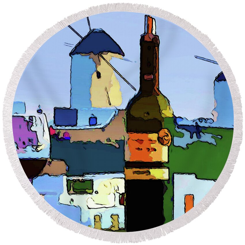 Mykonos Round Beach Towel featuring the photograph Wine in Mykonos by Coke Mattingly
