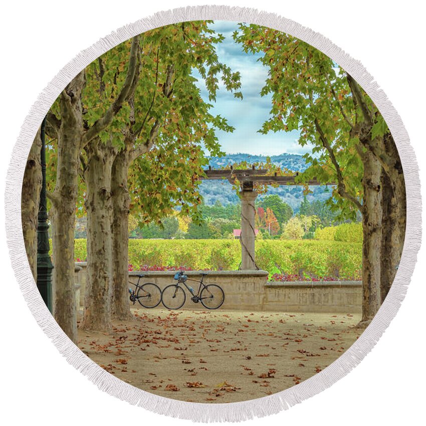Nature Round Beach Towel featuring the photograph Winery in Autumn by Jonathan Nguyen