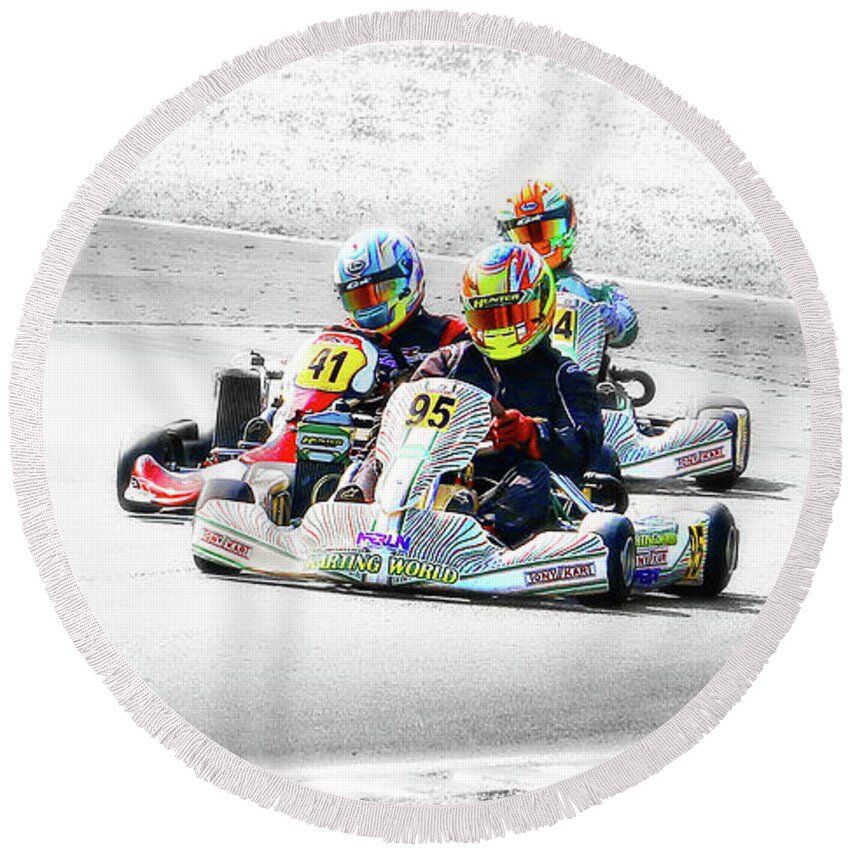 Wingham Go Karts Australia Round Beach Towel featuring the photograph Wingham Go Karts 04 by Kevin Chippindall
