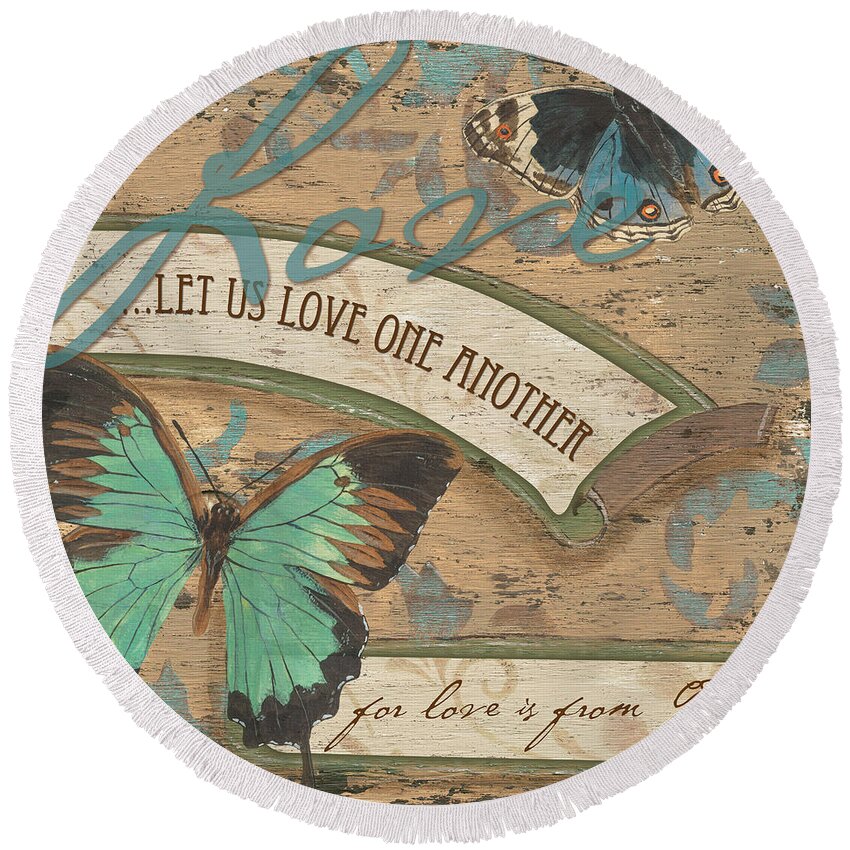 Butterfly Round Beach Towel featuring the painting Wings of Love by Debbie DeWitt