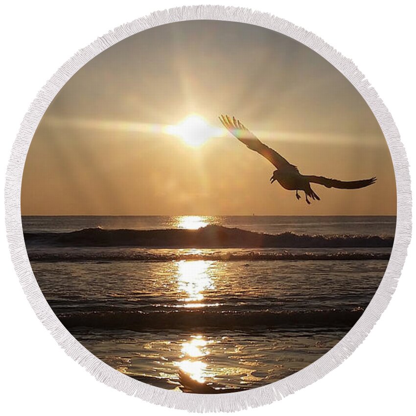 Water Round Beach Towel featuring the photograph Wings of Sunrise by Robert Banach
