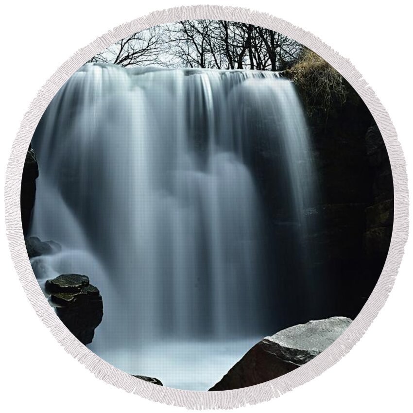 Photography Round Beach Towel featuring the photograph Winnewissa Falls by Larry Ricker