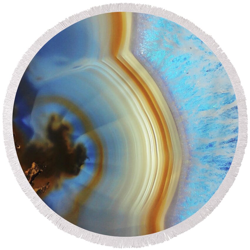 Winter Round Beach Towel featuring the mixed media Winter Agate by Emanuela Carratoni