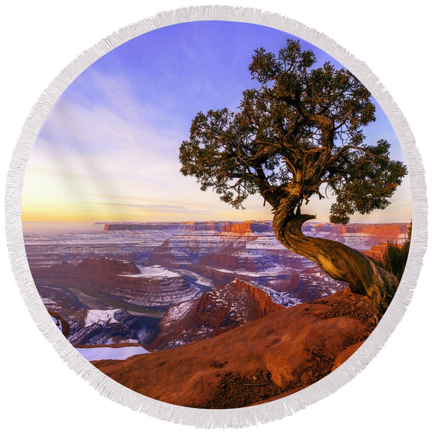Winter At Dead Horse Round Beach Towel featuring the photograph Winter at Dead Horse by Chad Dutson