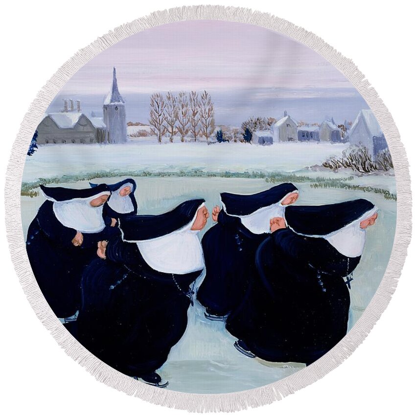 Habit Round Beach Towel featuring the painting Winter at the Convent by Margaret Loxton