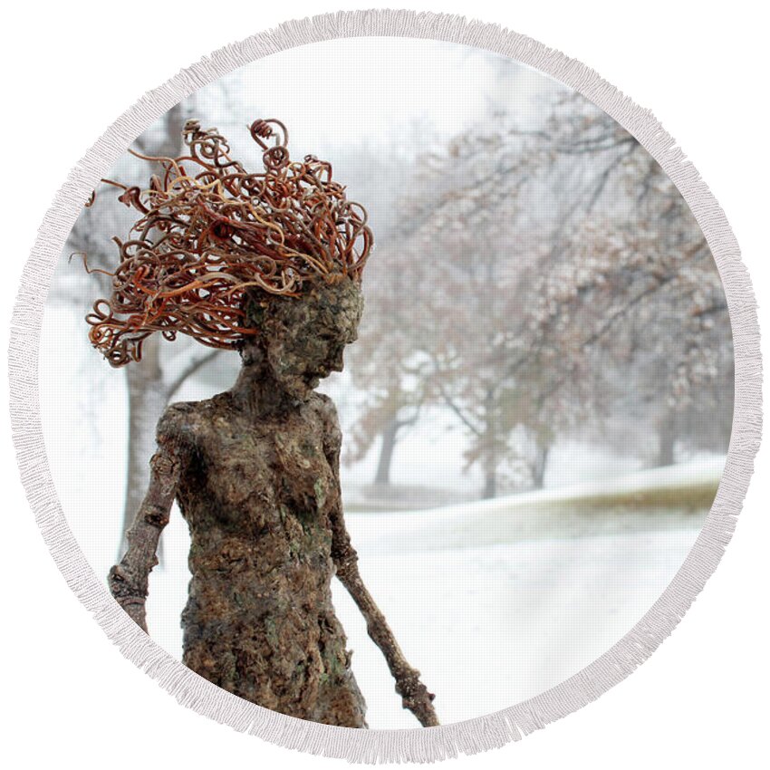 Forest Round Beach Towel featuring the sculpture Winter Beauty by Adam Long