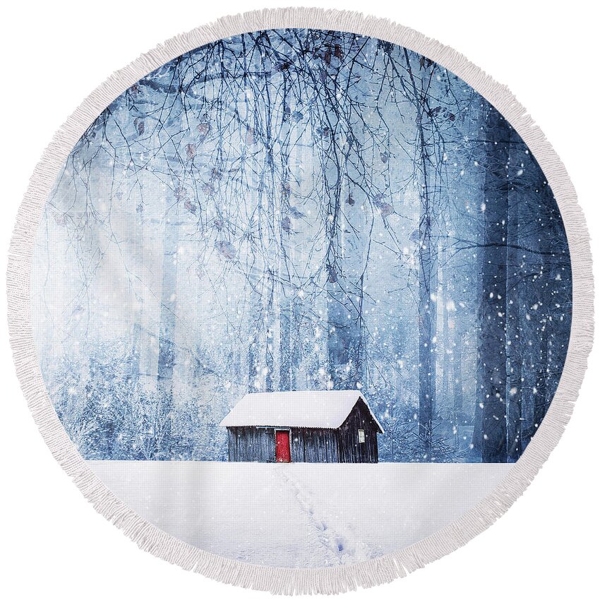 Yellow Round Beach Towel featuring the photograph Winter by Bess Hamiti