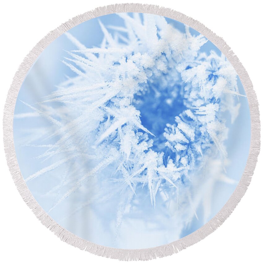 Winter Round Beach Towel featuring the photograph Winter Blues by Iryna Goodall