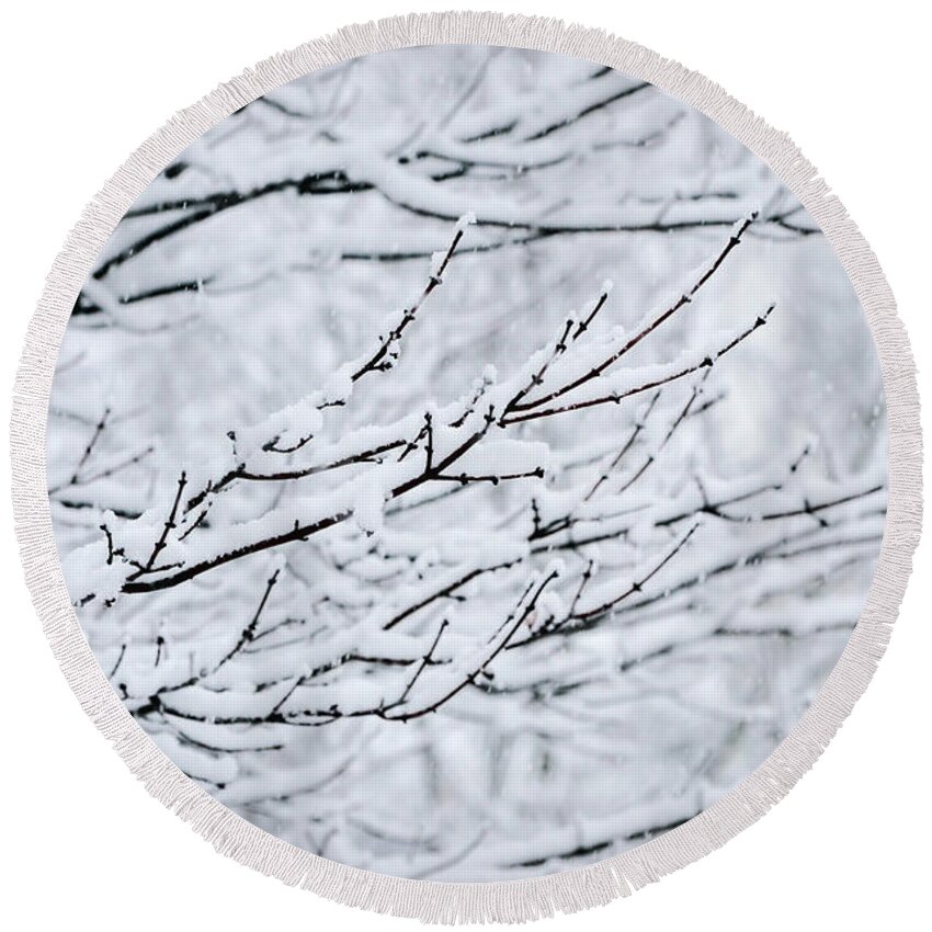 Winter Round Beach Towel featuring the photograph Winter Branches by Kerri Farley