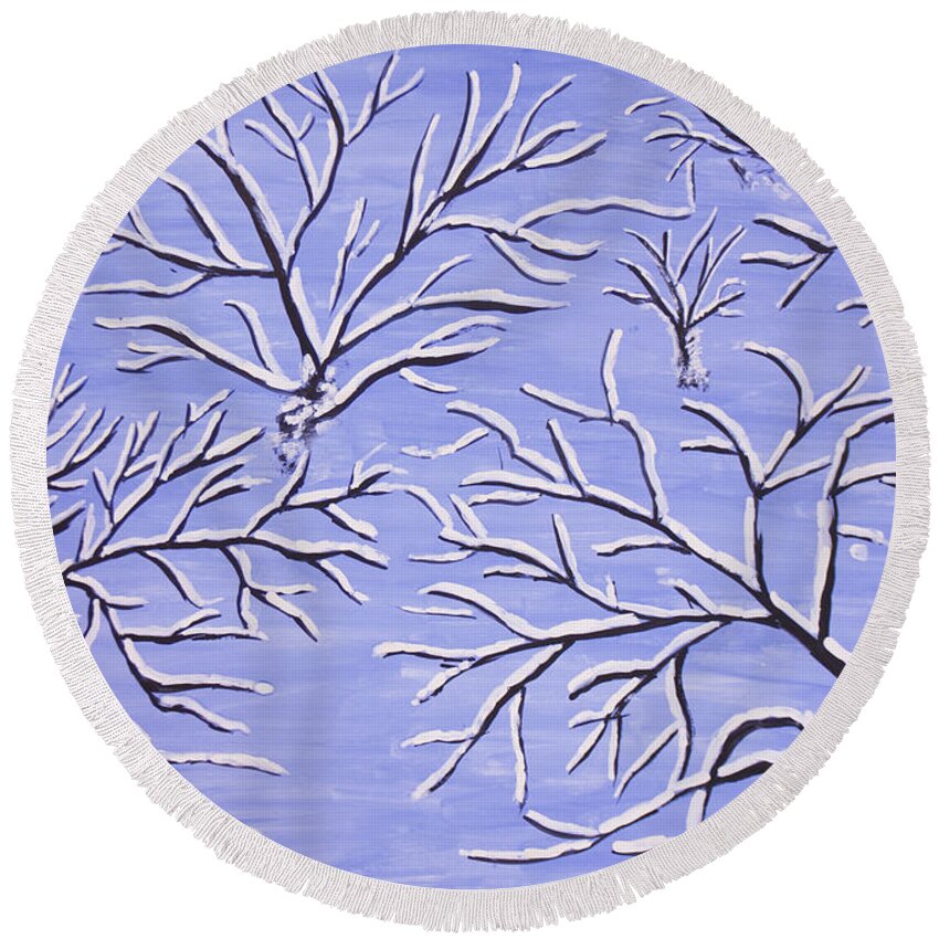Art Round Beach Towel featuring the painting Winter branches, painting by Irina Afonskaya