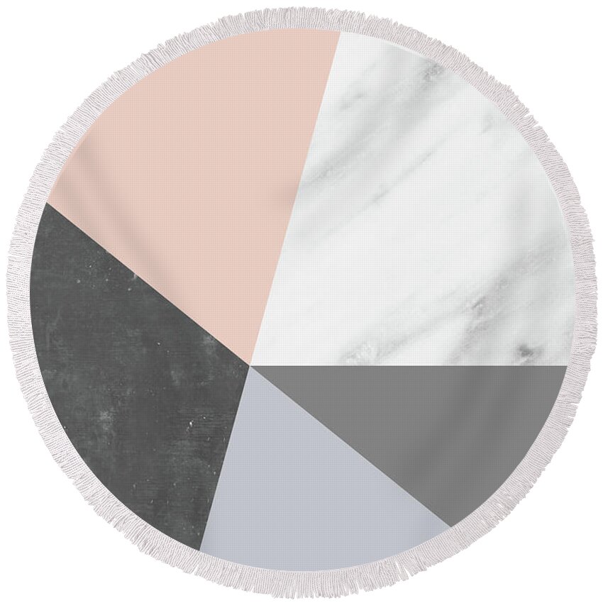 Winter Round Beach Towel featuring the mixed media Winter Colors Collage by Emanuela Carratoni