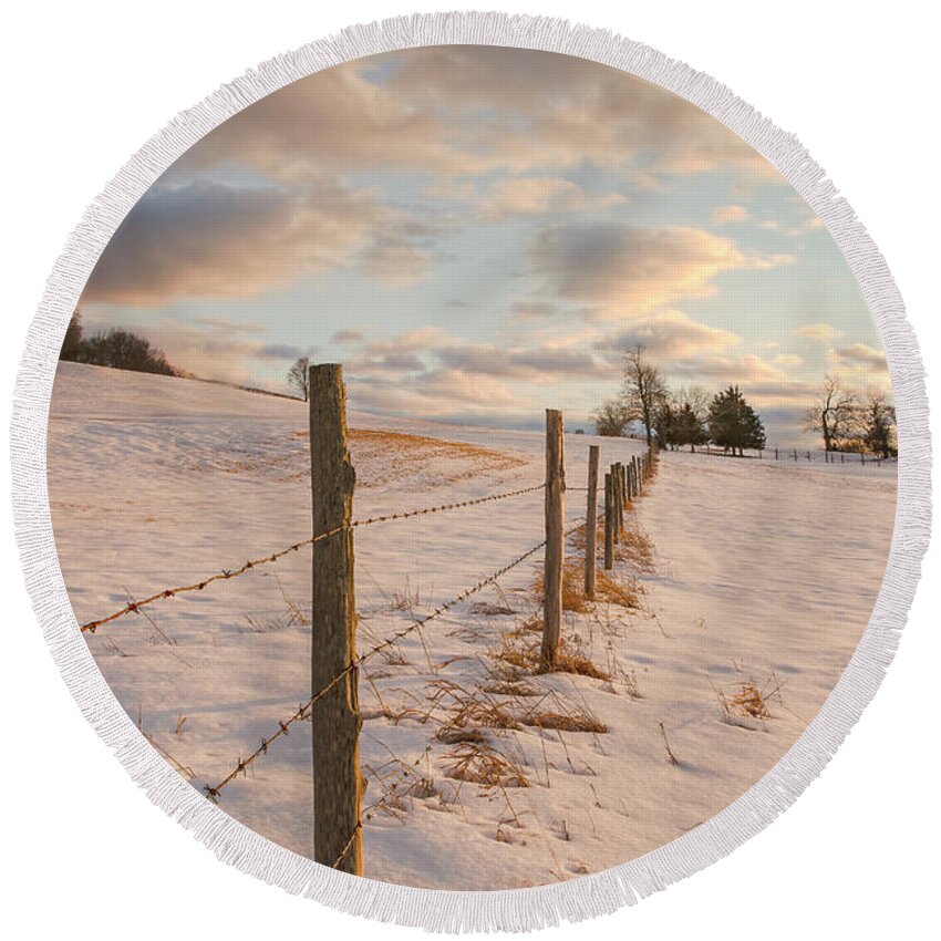 Golden Hour Round Beach Towel featuring the photograph Winter Countryside by Angelo Marcialis