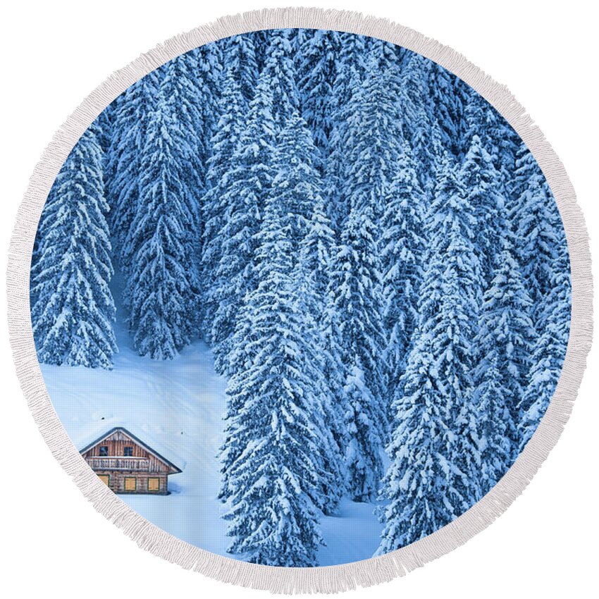 Alpine Round Beach Towel featuring the photograph Winter Escape by JR Photography