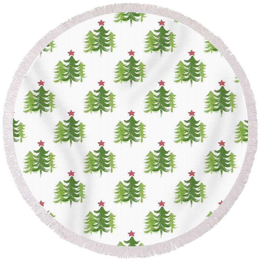 Winter Round Beach Towel featuring the painting Winter Holiday Trees 2- Art by Linda Woods by Linda Woods