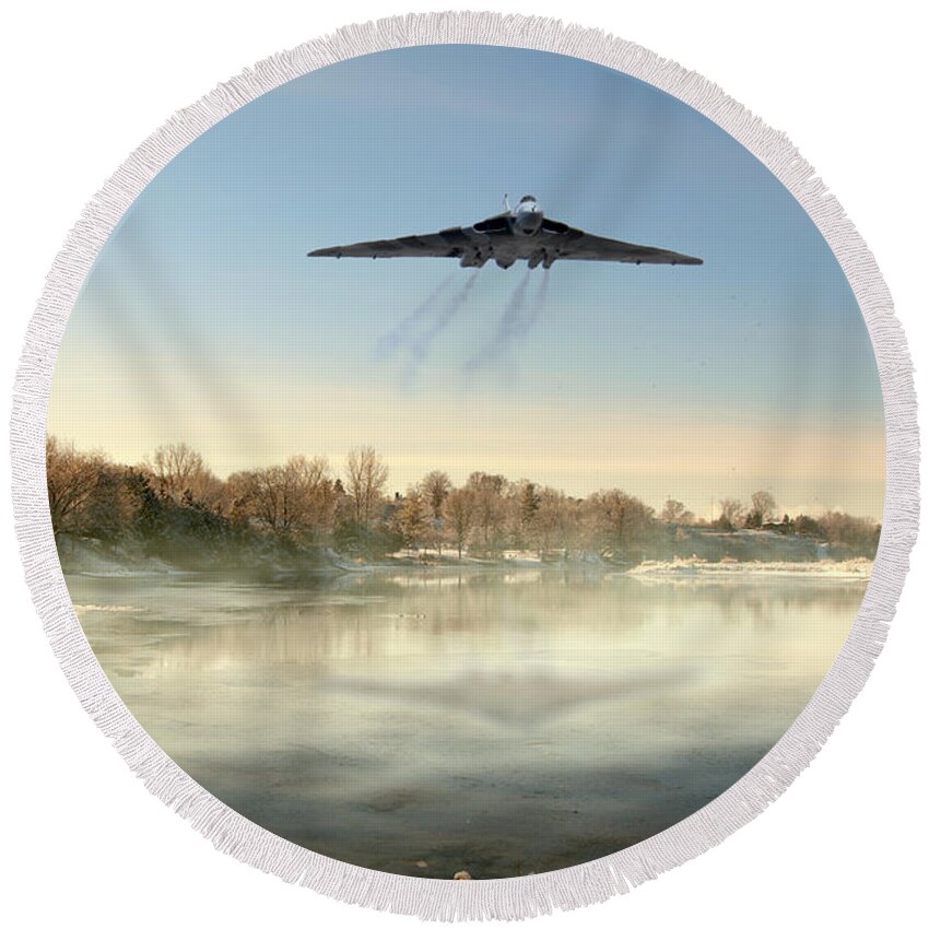 Avro Round Beach Towel featuring the digital art Winter In Bomber Country by Airpower Art