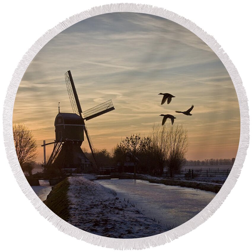 Dutch Round Beach Towel featuring the photograph Winter in Holland-1 by Casper Cammeraat
