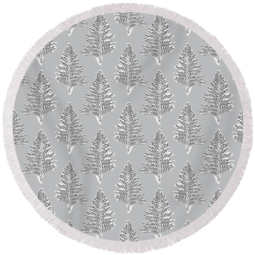 Grey Round Beach Towel featuring the mixed media Winter Leaves- Art by Linda Woods by Linda Woods