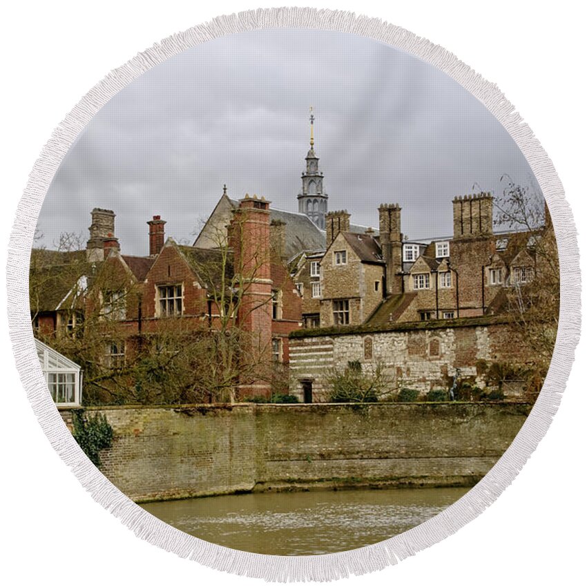 Grey Round Beach Towel featuring the photograph Winter look from the Backs. Cambridge. by Elena Perelman