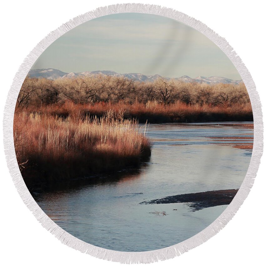 Winter Round Beach Towel featuring the photograph Winter on the Rio Grande by David Diaz