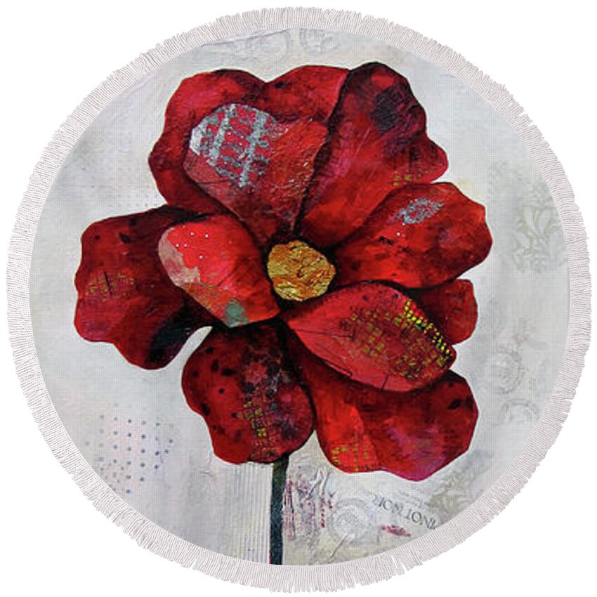 Winter Round Beach Towel featuring the painting Winter Poppy II by Shadia Derbyshire