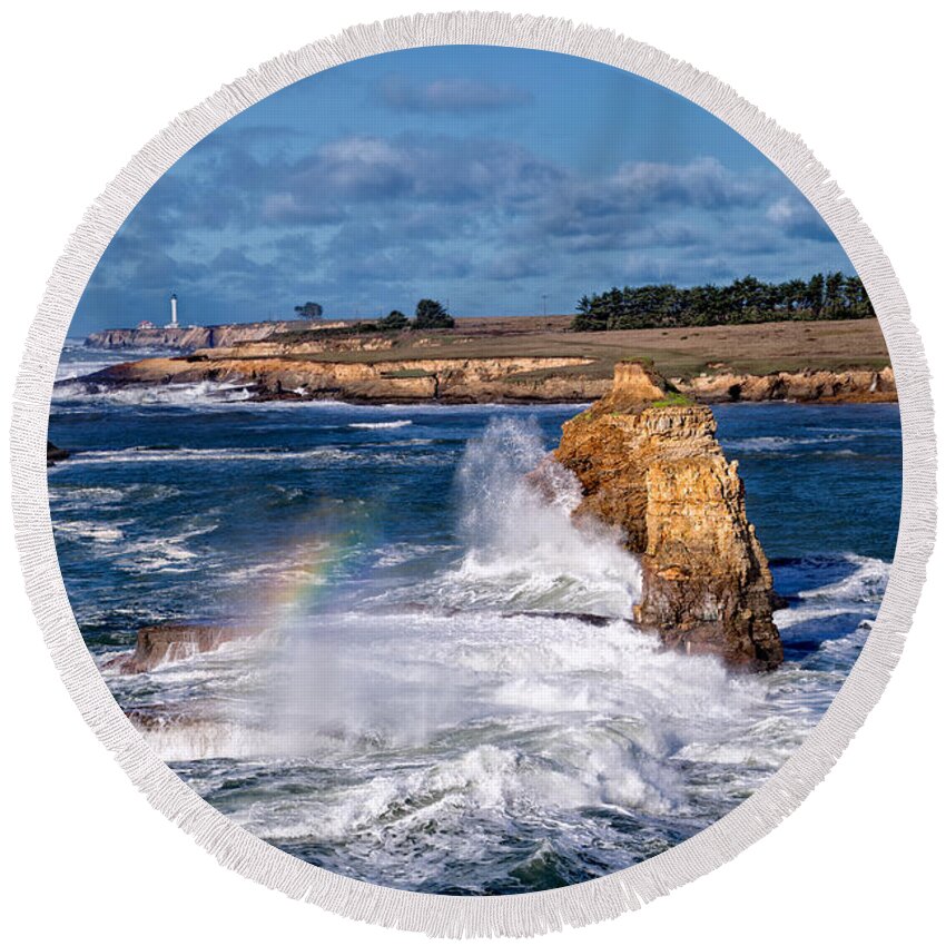 Winter Round Beach Towel featuring the photograph Winter Rainbows in the Surf by Kathleen Bishop