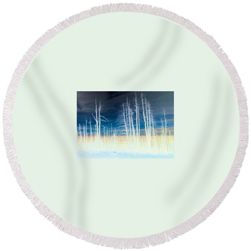 Winter Trees Round Beach Towel featuring the mixed media Winter Silhouette by Jennifer Lake