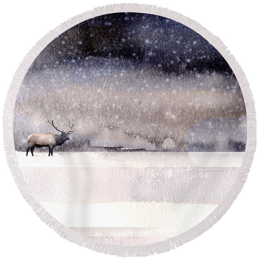 Nature Round Beach Towel featuring the painting Winter Storm by Paul Sachtleben
