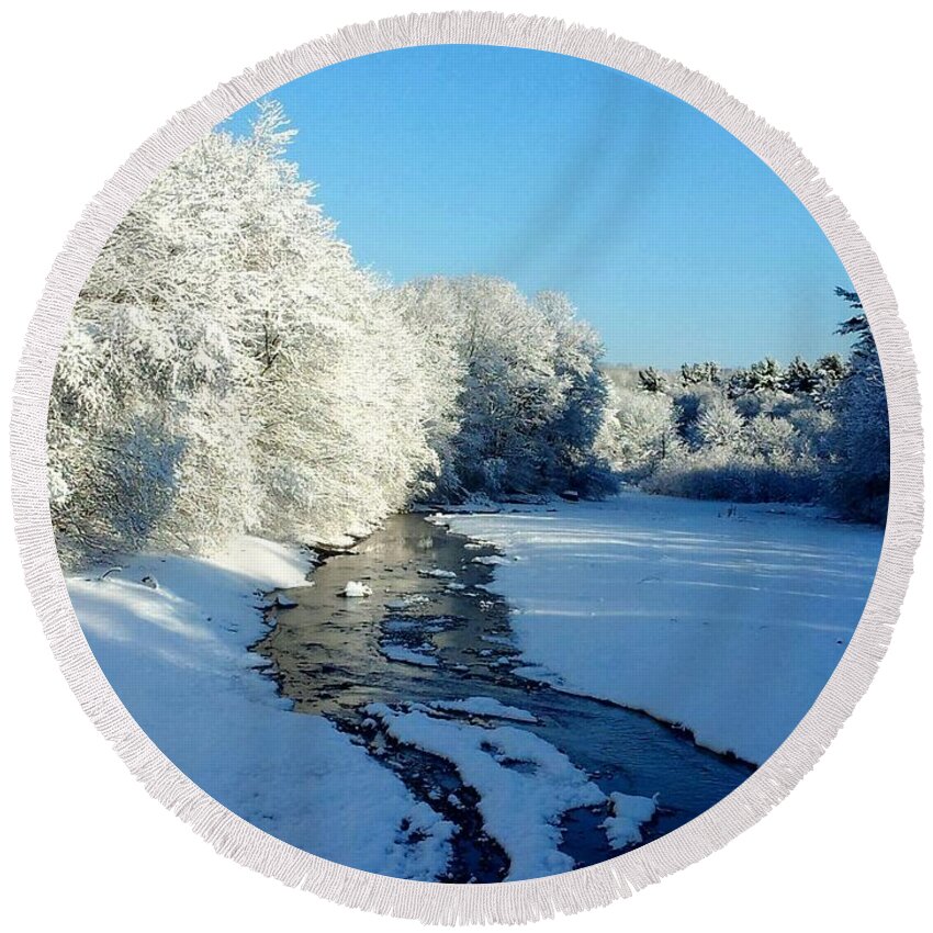 Winter Round Beach Towel featuring the photograph Winter Stream by Dani McEvoy