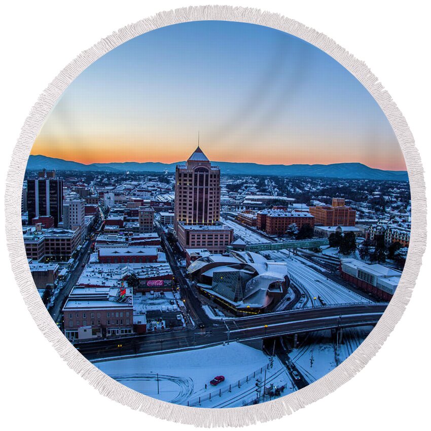Roanoke Round Beach Towel featuring the photograph Winter Sunset in Roanoke by Star City SkyCams