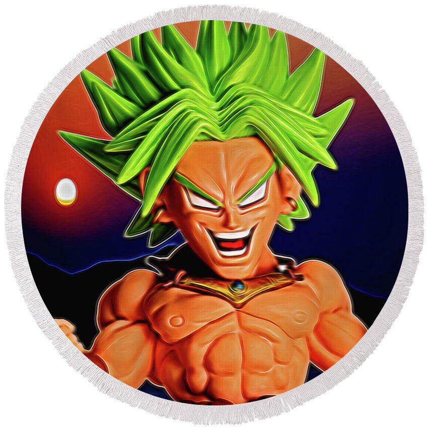 Island Round Beach Towel featuring the digital art Sunset SS Broly by Ray Shiu