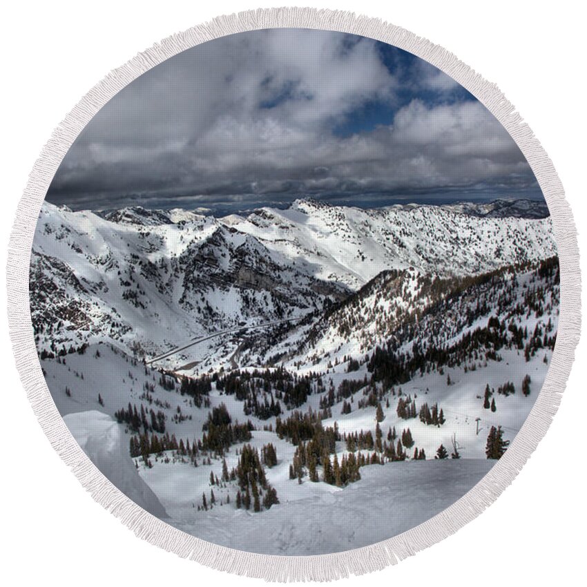 Great Scott Round Beach Towel featuring the photograph Winter Wasatch Views by Adam Jewell