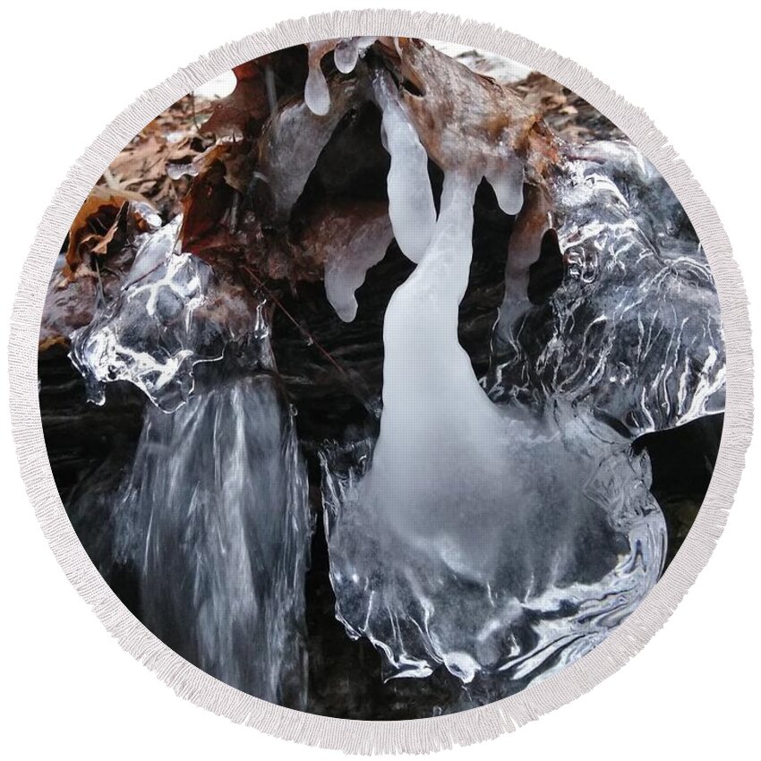Nature Round Beach Towel featuring the photograph Winter Water Flow 5 by Robert Nickologianis